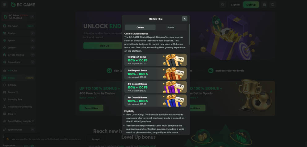 BC.Game online casino bonuses