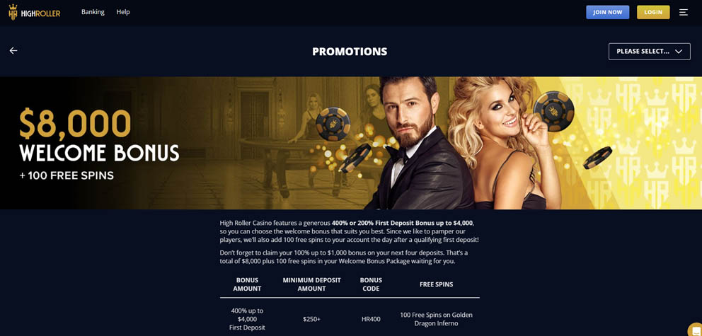 High Roller online casino bonuses
