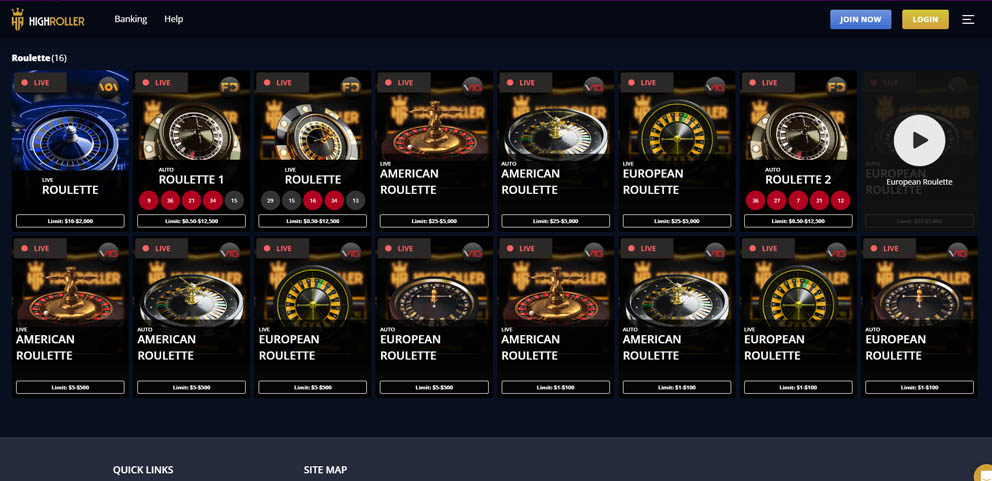 High Roller online roulette games